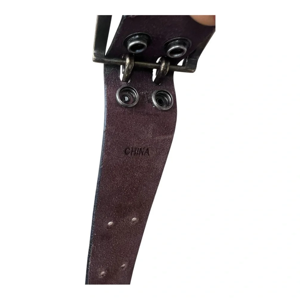 Vintage Deep Brown Bonded Top Genuine Leather Grommet Belt Size S